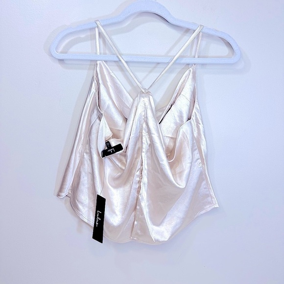 NWT Lulus Hold On To Love Satin Cowl Neck Cami Crop Top Beige Size Large - Picture 10 of 13